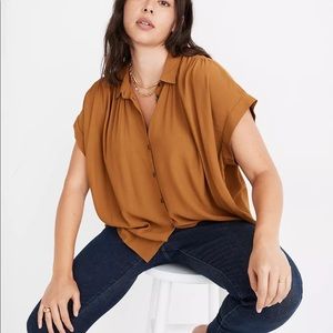 MADEWELL Central Drapey Shirt mustard Gold button up short sleeve blouse Sz 2X